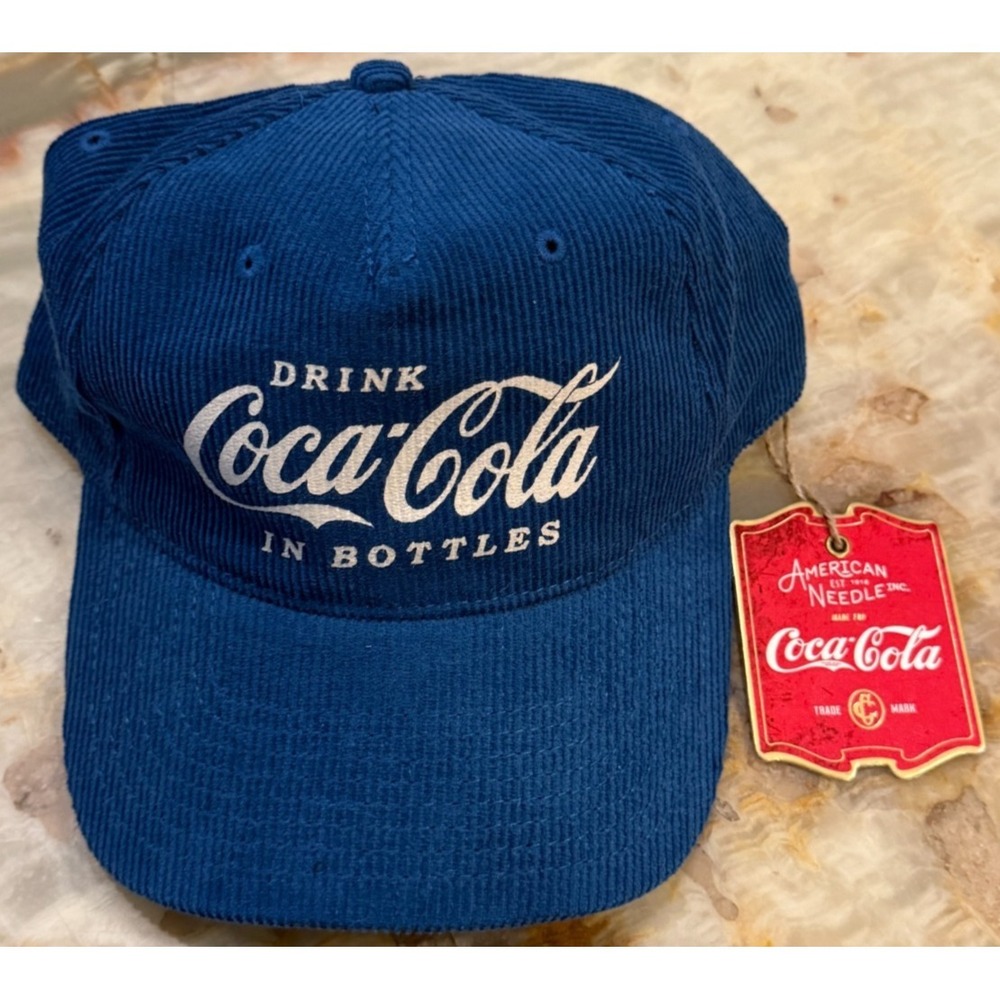 American Needle Mens Snapback Cap Blue Coca-Cola Drink in Bottles Coke Corduroy